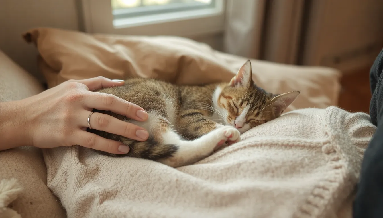 mon chat se couche sur moi et ronronne